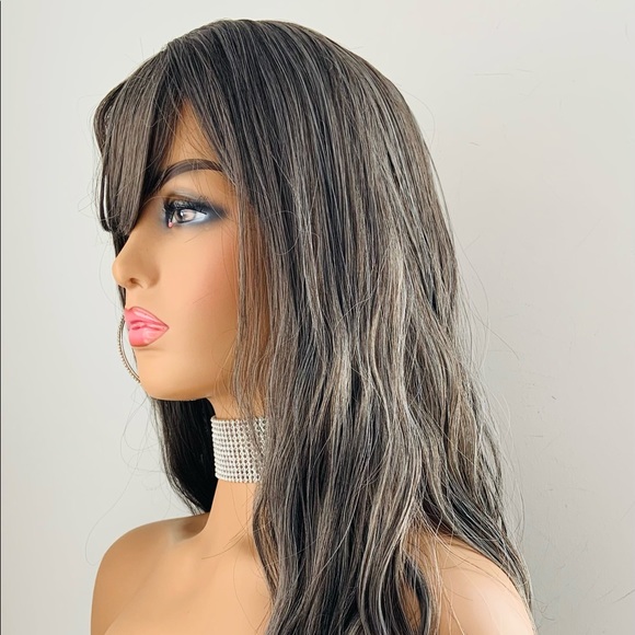 Very Pretty Slate Grey Mix Synthetic Wig with Bangs - Picture 8 of 11